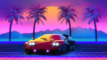 Retro Lamborghini Countach Palm Trees, artist, artwork, digital-art, lamborghini, retro HD wallpaper