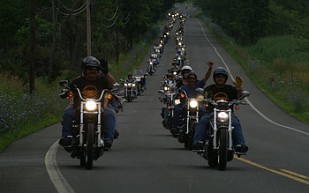 column of bikers, cool, motorcycles, fun, harley davidson HD wallpaper
