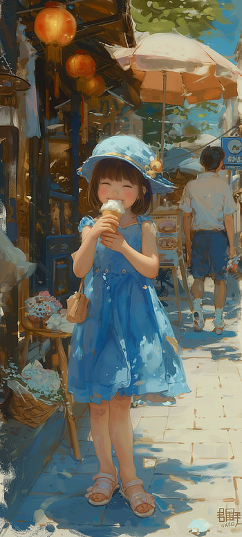Blue Dress Girl Enjoying Ice Cream - Charming, blue dress, girl HD phone wallpaper