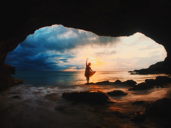 Girl Nature Cave , nature, cave, girls, sea HD wallpaper