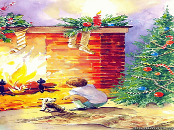 Waiting.., dog, winter, graphy, tree, boy, abstract, light, christmas, waiting, fire HD wallpaper