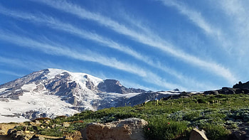 Fingers over Mt Rainier, Washington, landscape, clouds, sky, mountains, usa HD wallpaper