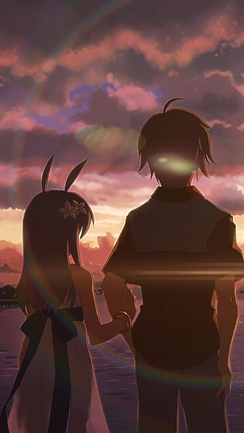 Anime Couple, Beach Sunset HD phone wallpaper