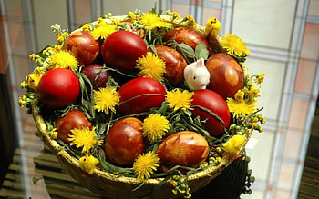 Happy Easter, flowers, Easter, painted, eggs HD wallpaper