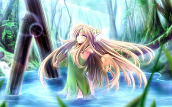 Riesz, fairy, cg, fantasy, game, girl, long hair, lake HD wallpaper