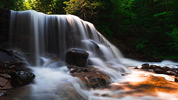 Sable Falls, Michigan near d Rocks National Lakeshore, trees, cascades, river, rocks, usa HD wallpaper