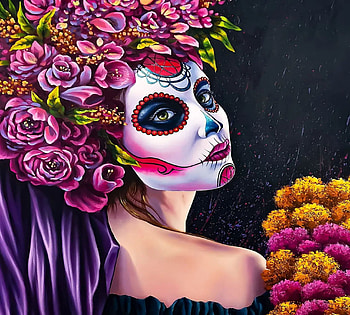 Flower Girl, face, flowers, painting, blossoms HD wallpaper