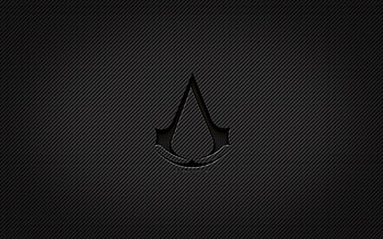 Assassins Creed carbon logo, , grunge art, carbon background, creative, Assassins Creed black logo, online games, Assassins Creed logo, Assassins Creed HD wallpaper