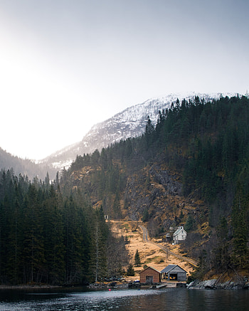 Nature, Houses, Mountains, Lake, Forest, Small Houses HD phone wallpaper