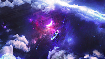 Floating In Sky , boat, dreamy, artist, artwork, digital-art, deviantart HD wallpaper