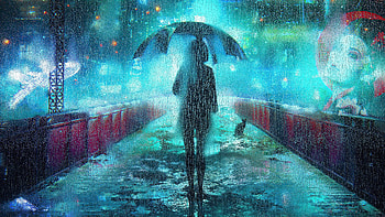 Lonely Road And My Thoughts , alone, rain, umbrella, cat, artist, artwork, digital-art, artstation HD wallpaper