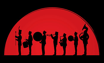 Silhouette marching band, Parade performance, Uniting visuals, Captivating precision HD wallpaper