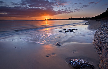 Landscape, Sunset, Sun, Beach HD wallpaper