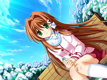 Mahoshi Inamori, winter, blue, anime girl, pink, white, sky, clover point HD wallpaper