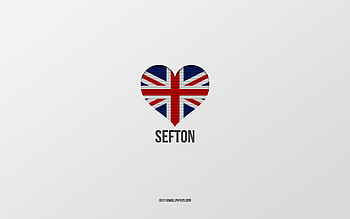 I Love Sefton, British cities, Day of Sefton, gray background, United Kingdom, Sefton, British flag heart, favorite cities, Love Sefton HD wallpaper