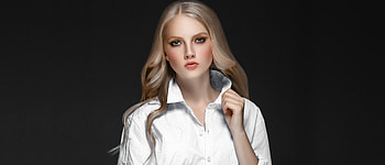 Beautiful woman, blue eyes, white shirt HD wallpaper