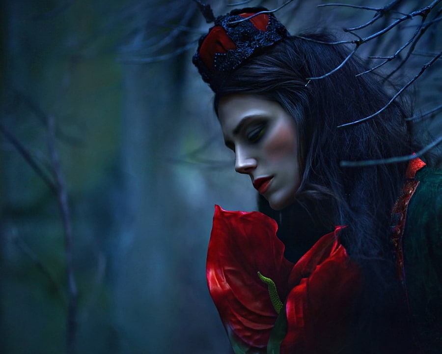 Flower girl, blue, agnieszka lorek, model, flower, red, laura chapman, girl, woman HD wallpaper