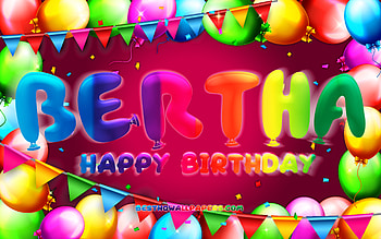 Happy Birtay Bertha, , colorful balloon frame, Bertha name, purple background, Bertha Happy Birtay, Bertha Birtay, popular german female names, Birtay concept, Bertha HD wallpaper