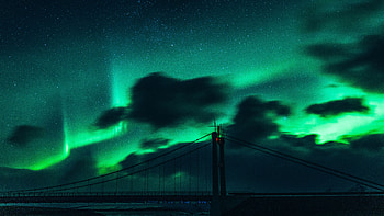 Night, Clouds, Dark, Bridge, Aurora Borealis, Northern Lights HD wallpaper