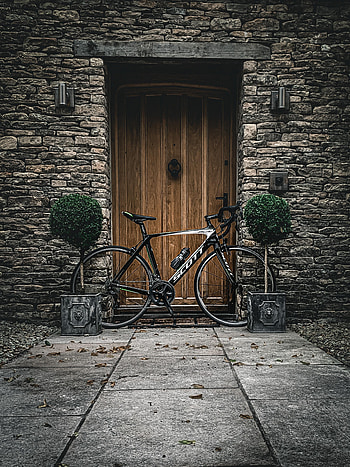 Plants, Miscellanea, Miscellaneous, Wall, Stone, Door, Bicycle HD phone wallpaper