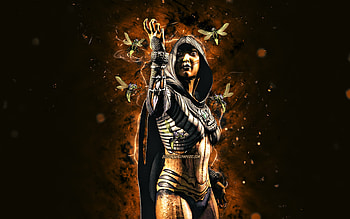 Swarm Queen, , brown neon lights, Mortal Kombat Mobile, fighting games, MK Mobile, creative, Mortal Kombat, Swarm Queen Mortal Kombat HD wallpaper