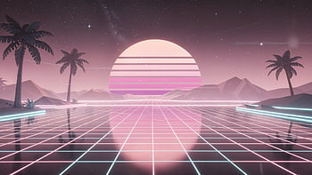 Neon Rose Horizon —, Synthwave, Vaporwave, Palm Tree HD wallpaper