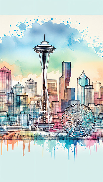 Seattle Splash: Artistic of the Iconic Cityscape, skyline HD phone wallpaper
