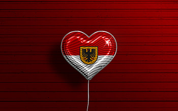 I Love Dortmund, , german cities, realistic balloons, red wooden background, flag of Dortmund, Germany, balloon with flag, Dortmund flag, Dortmund, Day of Dortmund HD wallpaper