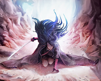 Artwork, warrior, Akame, blue hair HD wallpaper