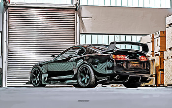 Toyota Supra, , vector art, Toyota Supra drawing, creative art, Toyota Supra art, vector drawing, abstract cars, car drawings, black Supra, Toyota HD wallpaper