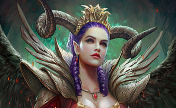 Beleth, frumusete, fantasy, horns, gorgeous, luminos, mario wibisono, demon, jewel, purple, superb HD wallpaper