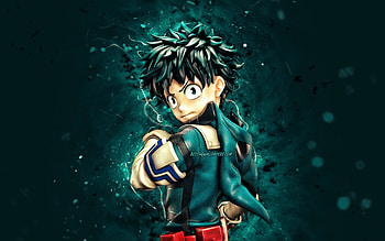 Midoriya Izuku, , turquoise neon lights, Deku, My Hero Academia, My Hero Academia characters, Izuku Midoriya, artwork, Midoriya Izuku My Hero Academia HD wallpaper