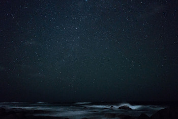 Nature, Stones, Sea, Fog, Starry Sky HD wallpaper