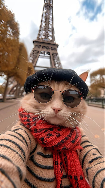 Eiffel Selfie: Funny Paris Cat , Animal, cat, funny HD phone wallpaper