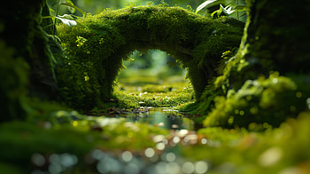 Enchanted Moss Garden Archway, moss, moss garden, forest, nature, stream HD wallpaper