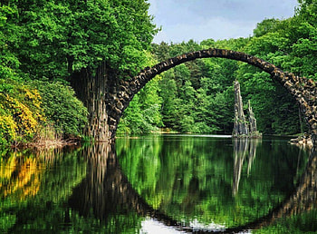 Symmetry, bridge, water, arch, reflections HD wallpaper