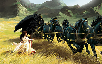 Dark Chariot, horses, chariot, fantasy, dark HD wallpaper