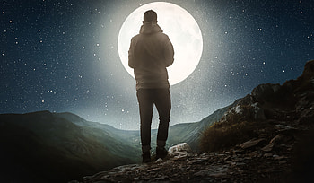 Art, Mountains, Moon, Silhouette, Miscellanea, Miscellaneous HD wallpaper