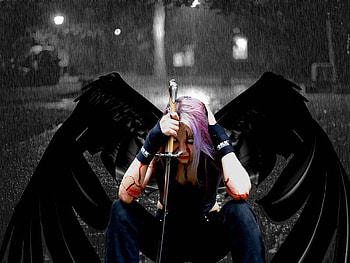 Lost, darkness, sword, battle, goth, angel, girl, blood, dark HD wallpaper