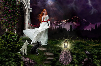 •ღ✿ღ•, cats, fantasy, art, fantasy girl HD wallpaper