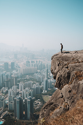 City, View From Above, Miscellanea, Miscellaneous, Height, Cliff, Human, Person, Loneliness HD phone wallpaper
