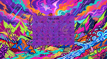 April 2026 — Neon Spring Calendar, April 2026 Calendar HD wallpaper