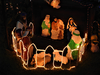 Merry Christmas, night, fun, joy to the world, Nativity Scene, night graphy, Christmas Lights graphy, kindness, festive, happy, Christmas lights display, lovely, peace on Earth HD wallpaper