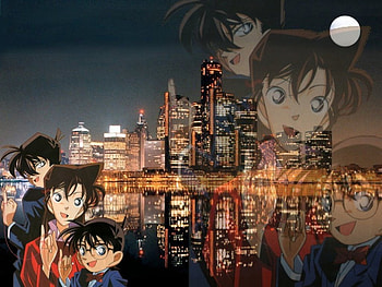 Detective Conan, Moon, Ran Mouri, Love, Cute, Female, City, Conan Edogawa, Shinichi Kudo, Male HD wallpaper