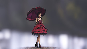 Girl with parasol, fantasy, art, red, parasol, girl, dress HD wallpaper