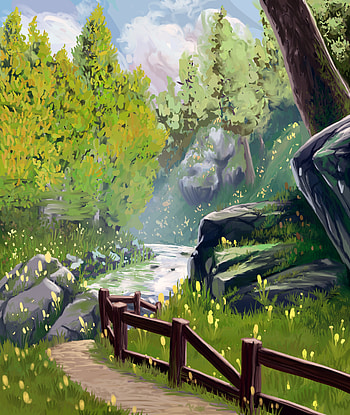 Grass, Art, Path, Fence HD phone wallpaper
