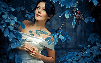 ～Looking Out～, Brunette, leaves, Satin dress, Female HD wallpaper