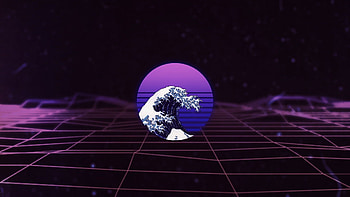 Great Wave off Kanagawa, Vaporwave, Purple background HD wallpaper