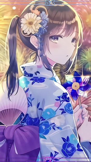 Girl01, geisha, pink, blue, anime_girl, girl, anime HD phone wallpaper