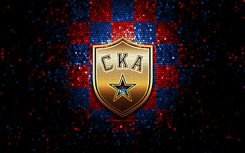SKA St Petersburg, glitter logo, KHL, red blue checkered background, hockey, Kontinental Hockey League, SKA St Petersburg logo, mosaic art, russian hockey team HD wallpaper
